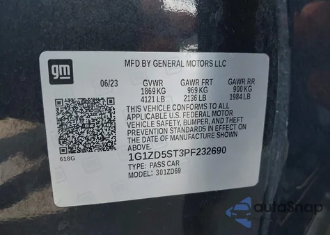 2023 Chevrolet Malibu Fwd 1Lt z USA, uszkodzony, nr VIN 1G1ZD5ST3PF232690